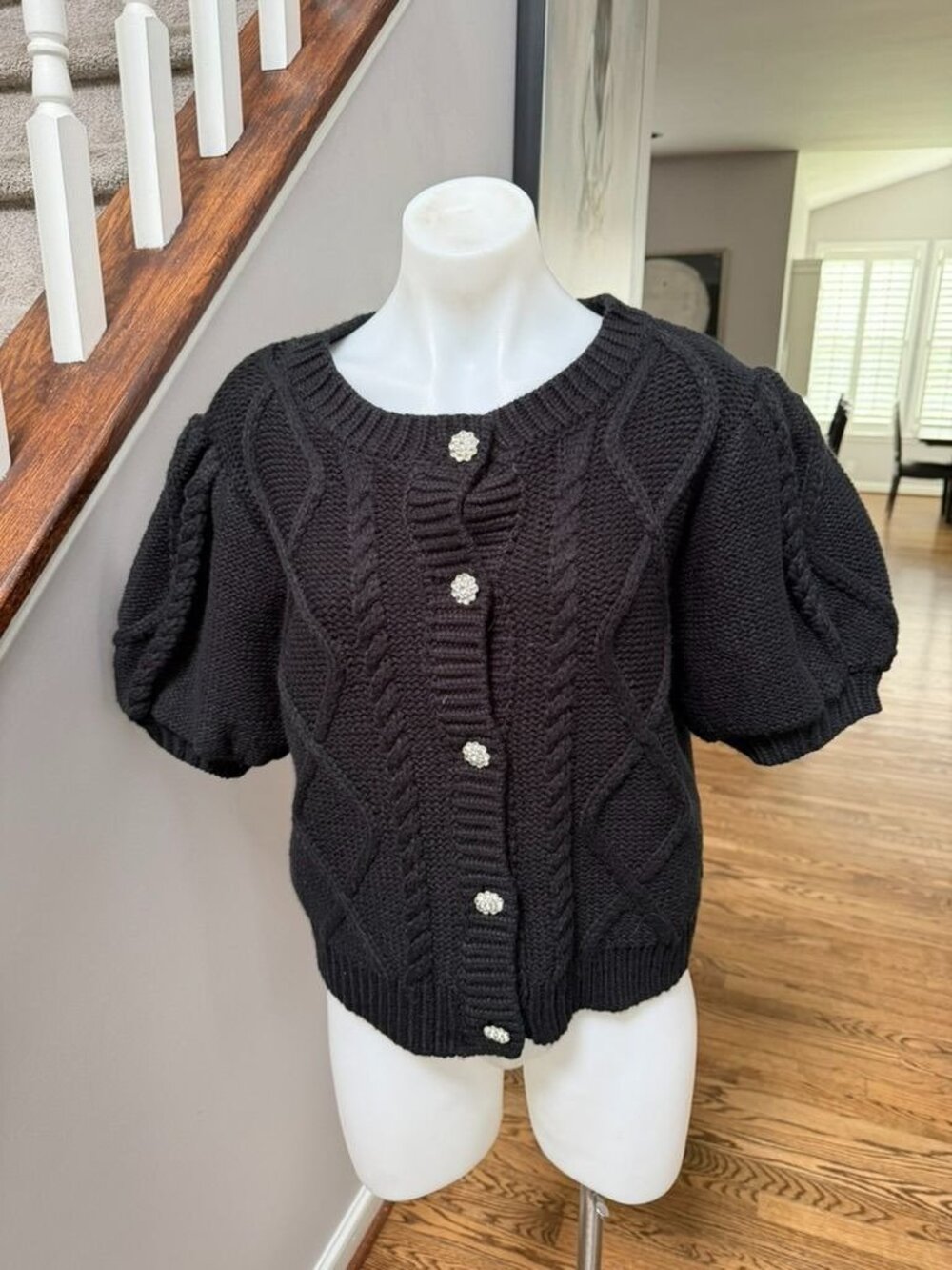 HYACINTH HOUSE Crystal Button Victoria Short Sleeve Cardigan Medium